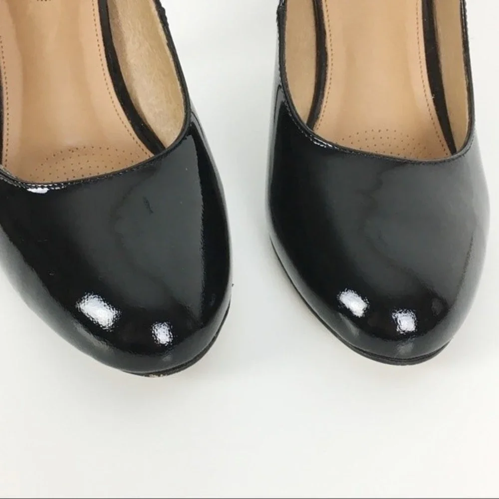 Corso Como Size 7.5 Classic Minimalist Black Leather Patent Heels‎ Pumps Shoes